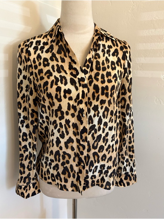 Alice + Olivia Tops - Alice + Olivia Leopard Print Button-Down Shirt in Tan and Black
